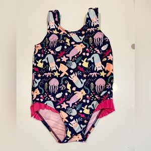 Ruffled Swimsuit with Mermaid Cats - girls 5T